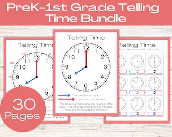 Telling Time Worksheets: PreK-1st Grade Math (Digital Download)