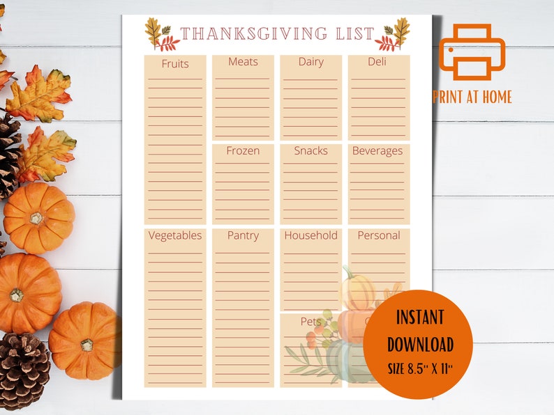 THANKSGIVING GROCERY LIST Printable Grocery List Shopping - Etsy