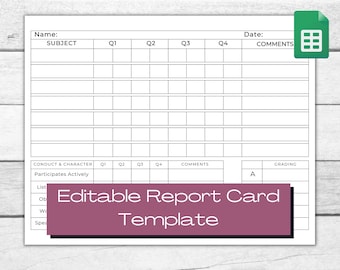 Plantilla editable para boleta de calificaciones de educación en casa: Informe de progreso imprimible (Hojas de cálculo de Google)