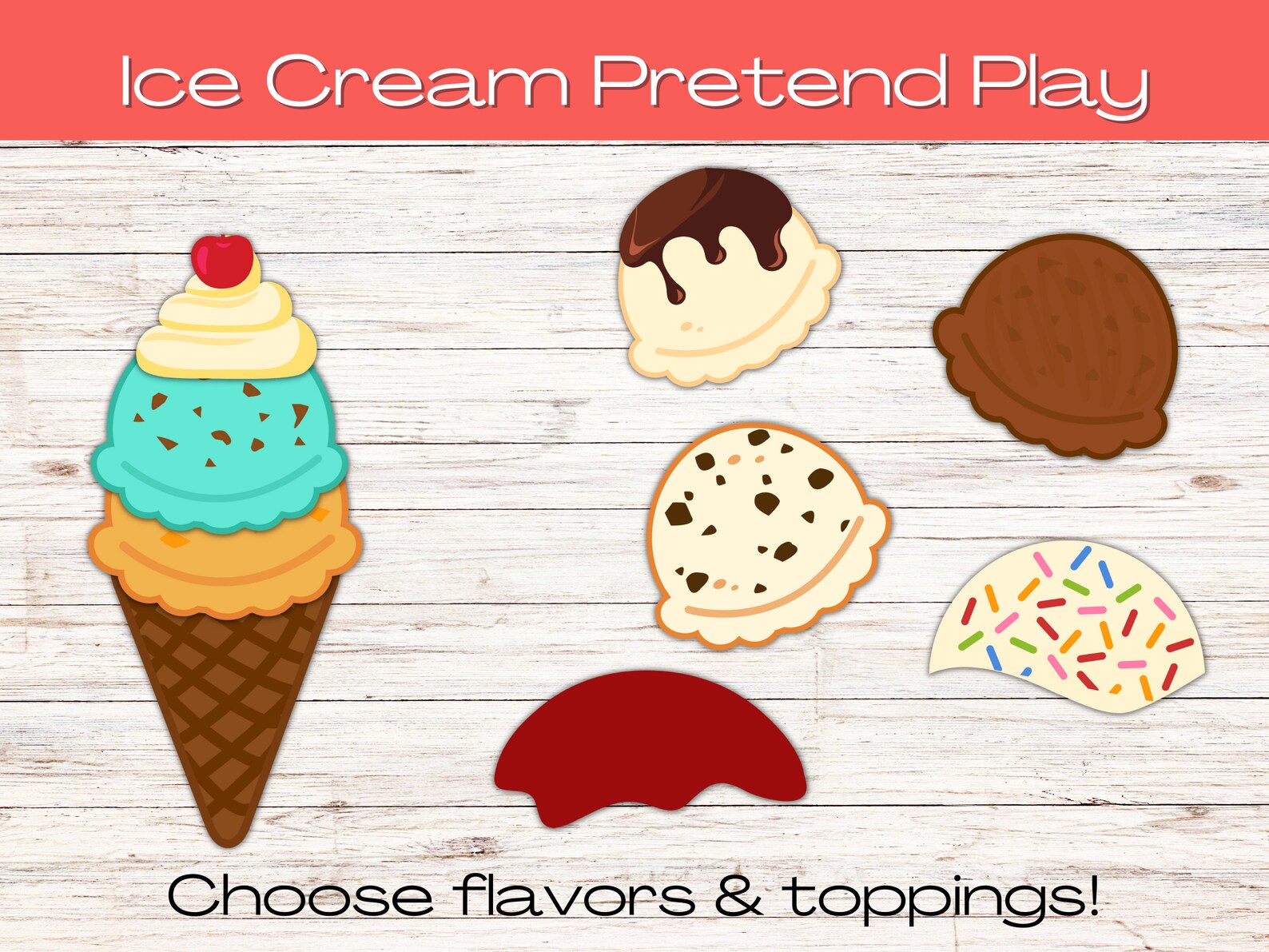 ICE CREAM PRINTABLE Pretend Play, Ice Cream Shop Dramatic Play ...