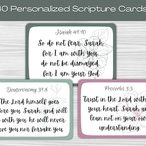 40 TARJETAS DE ESCRITURAS PERSONALIZADAS, Tarjetas de memorización de las Escrituras, Diario bíblico, Memorización de versículos bíblicos, Escrituras alentadoras para aprender