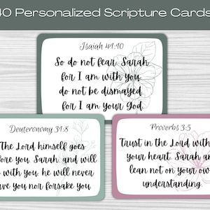 40 PERSONALIZED SCRIPTURE CARDS, Scripture Memorization Cards, Bible Journaling, Bible Verse Memorization, Encouraging Scriptures to Learn