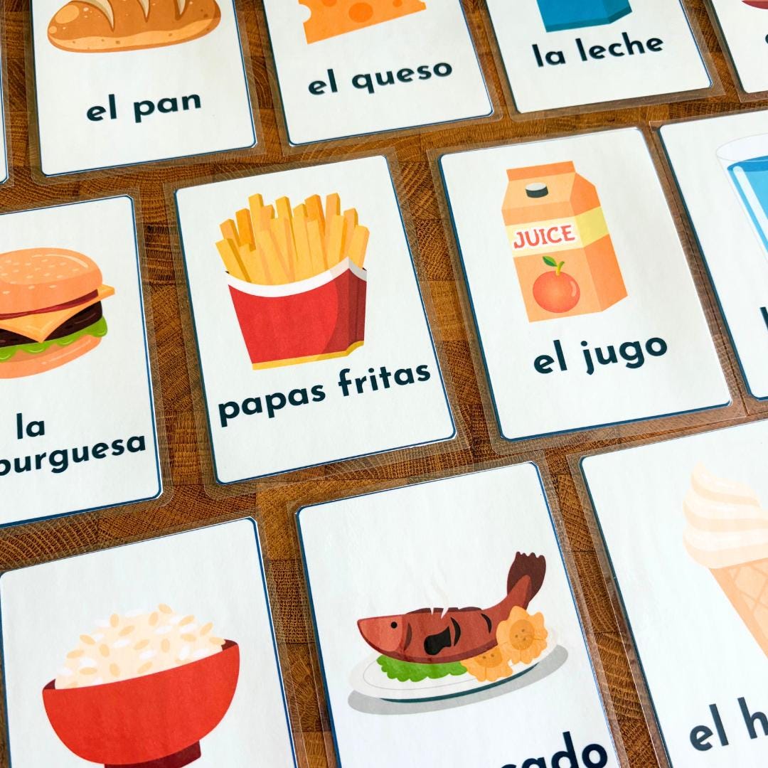 Spanish Food Flashcards: Bilingual Learning Cards for Kids (PDF ...