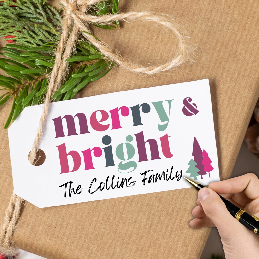 Merry & Bright Christmas Gift Tags, Printable Holiday Labels (PDF) - Etsy