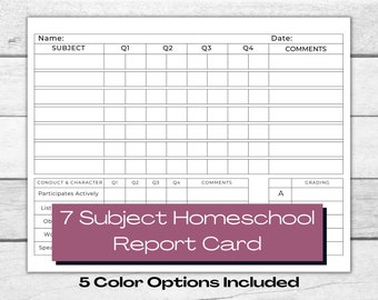 Plantilla de boleta de calificaciones de educación en casa de 7 materias (PDF imprimible)