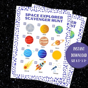 SPACE CAVENGER JAGD, Weltraum Kinder Aktivität, Druckbare Weltraum-Aktivitäten für Kinder, Weltraumspaß, Weltraum druckbar, Indoor Schnitzeljagd
