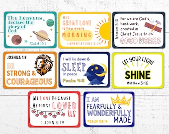Tarjetas de las Escrituras para niños: 24 tarjetas con versículos bíblicos alentadores (descarga digital)