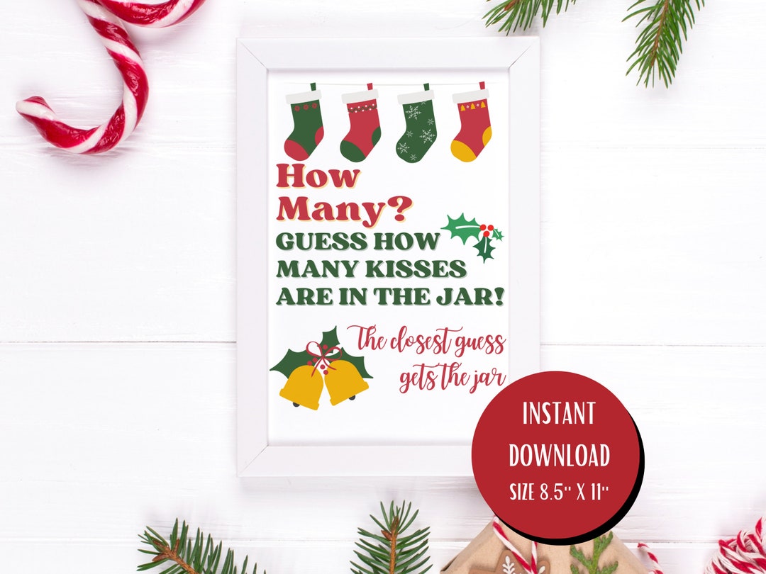 Guess HOW MANY KISSES Game, Printable Christmas Games, Christmas Guess ...