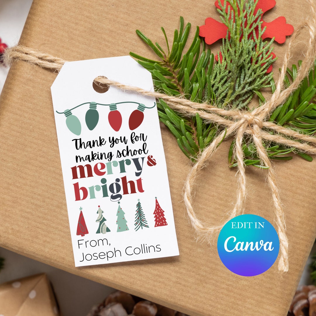 EDITABLE TEACHER CHRISTMAS Gift Tags Printable Merry and - Etsy