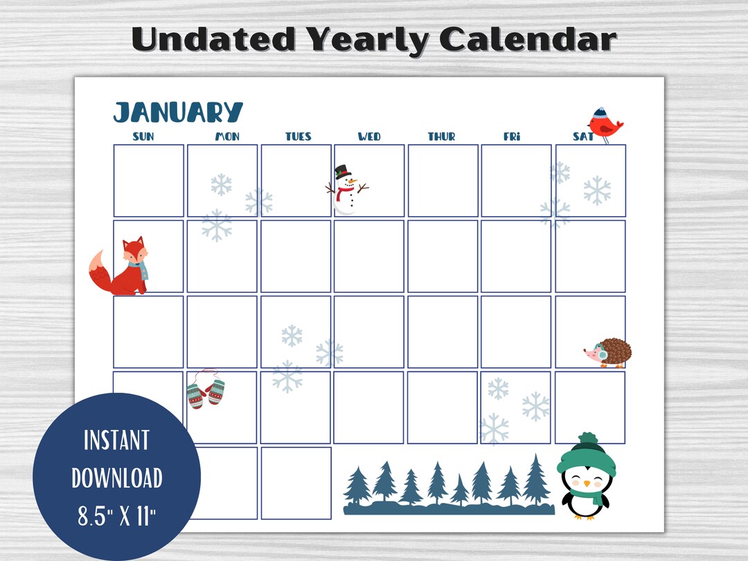 PRINTABLE KIDS CALENDAR Undated Printable Calendar - Etsy