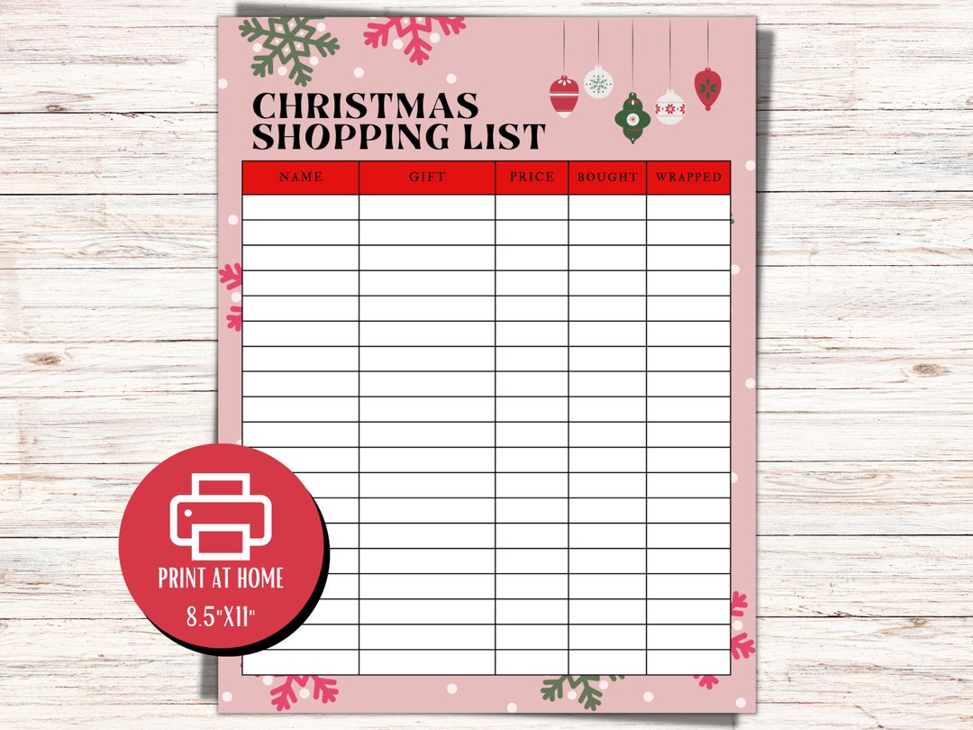 CHRISTMAS SHOPPING LIST, Christmas Gift Shopping List, Christmas ...