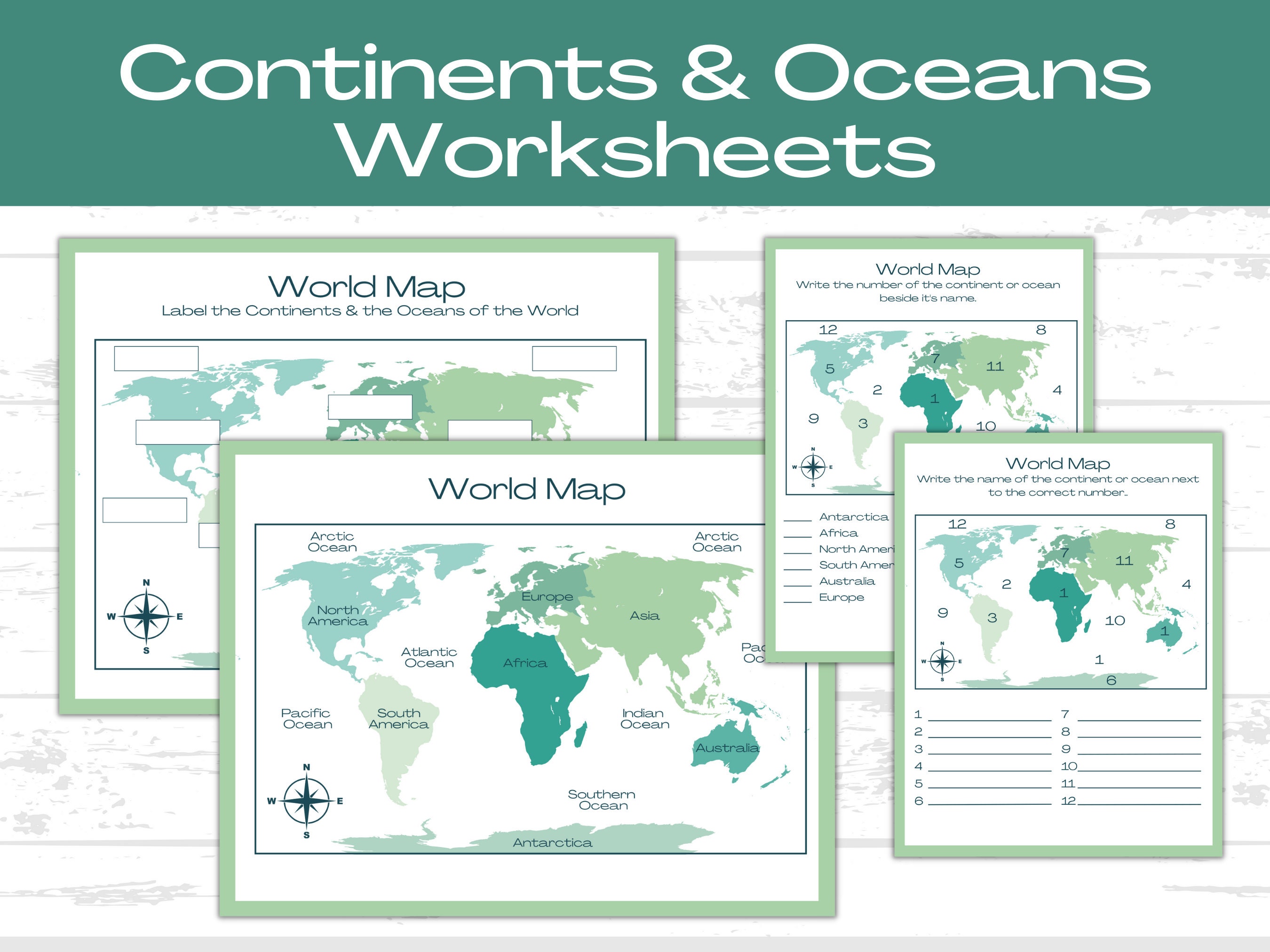 CONTINENTS and OCEANS WORKSHEETS World Map Worksheets World - Etsy