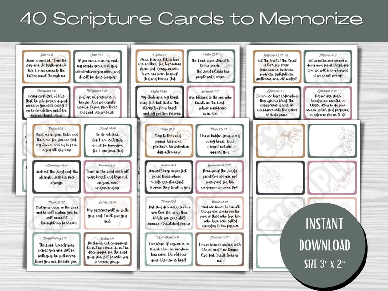 40 PRINTABLE SCRIPTURE CARDS Scripture Memorization Cards - Etsy
