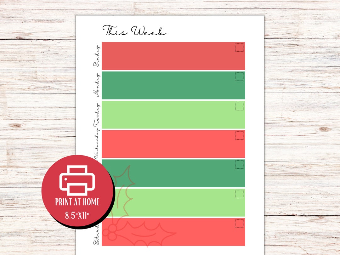 CHRISTMAS WEEKLY CALENDAR, Blank Christmas Weekly Calendar, Simple ...