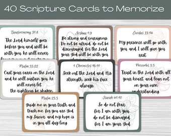 40 PRINTABLE SCRIPTURE CARDS, Scripture Memorization Cards, Bible Journaling, Bible Verse Memorization, Encouraging Scriptures to Learn