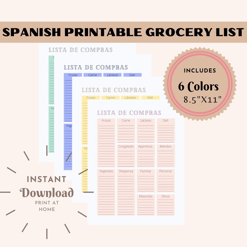 Spanish Grocery List Printable Grocery List Grocery Shopping Etsy