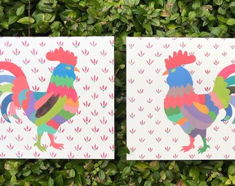 Pair of Roosters Otomi Giclée Prints