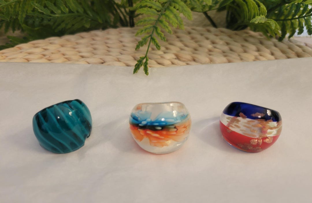 Vtg Solid Glass Rings Set of Three - Etsy