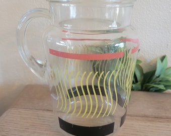 Vintage MCM Glass Pitcher Retro Red Black Yellow