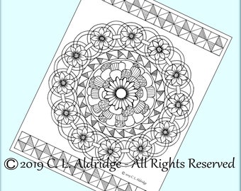 Homage to the Quilt Mandala - Original Art Coloring Page, Hand drawn Original Unique Art, Adult Coloring, Printable - Instant Download PDF