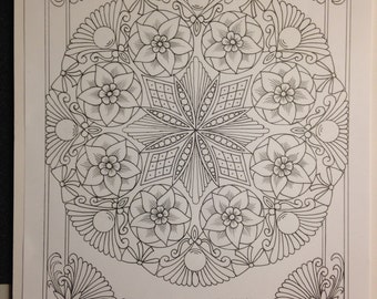 Star Flowers and Pearls Botanical, Hand Drawn Original Art, Decorative Design, Digital, PDF, Adult Coloring Page - Instant Download