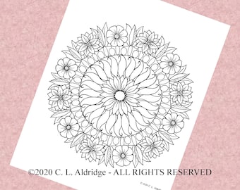NEW! Flower Fancy Mandala ~ Art Coloring Page, Hand drawn Original Unique  Floral Art, Adult Coloring, Printable - Instant Download PDF