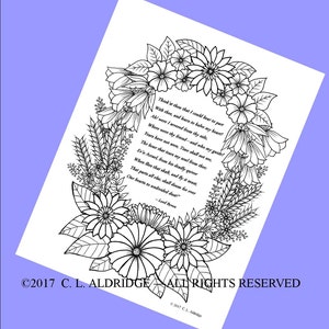 Ornamental Flower Garden - w / poetische Verse von Lord Byron, eine Liebeserklärung von The Bride of Abodos Canto I - Malseite für Erwachsene