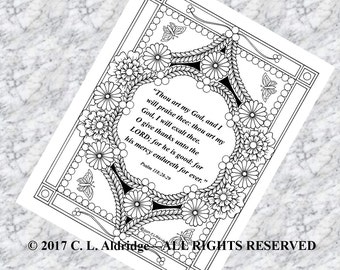 Dekorativ blomsterträdgård med Psalm 118:28-29 - Målarbild för vuxna