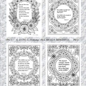 Inspirational Flower Gardens and Psalms - FULL SET of 4 - Adult Coloring Pages