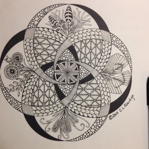 Botanical Flowers, Tangle Mandala, Hand Drawn Art - Coloring Page, Fantasy Flowers, Vines, Leaves, Colouring - PDF Instant Download