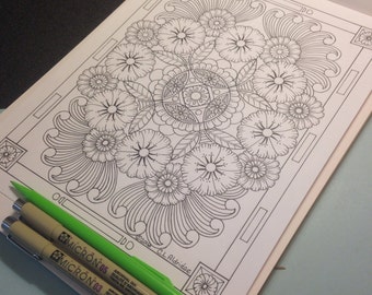 Petunia Garden - Coloring Page - Flowers, Adult Coloring, Colouring Page, Hand Drawn, Illustration, Flower Coloring - PDF Instant Download