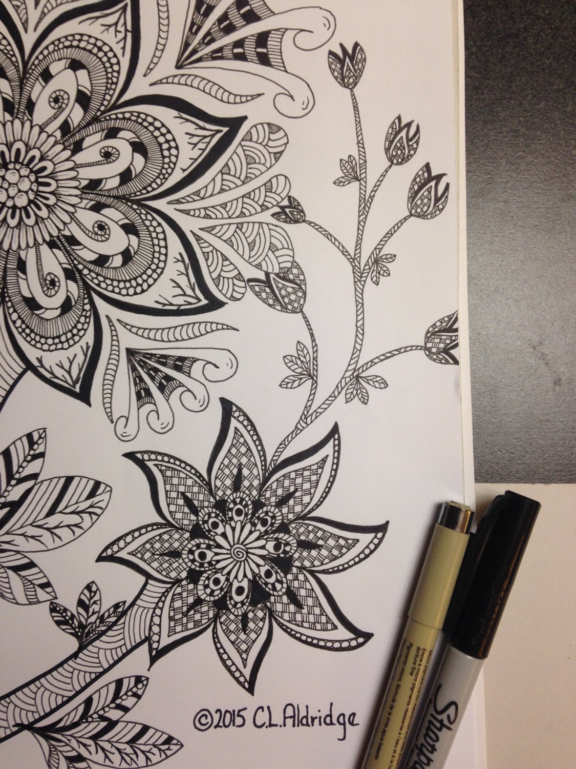 Branch of the Wildflower Tree #1, Fantasy Flowers, Hand Drawn ...