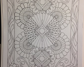 Botanical Flower Ornamental #6, Hand Drawn Original Art, Decorative Design, Digital, PDF, Adult Coloring Page - Instant Download