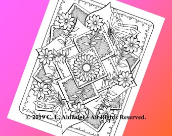 Fantasia di farfalle, pagina da colorare con disegno floreale, arte della farfalla disegnata a mano, colorazione per adulti, stampabile - PDF Download istantaneo