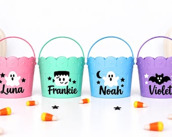 Personalized Pastel Halloween Bucket, Trick or Treat Pail, Kids Halloween Basket, Custom Name Candy Bucket, Boo Basket