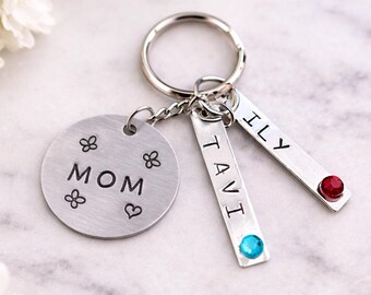 Personalized Mom Keychain with Kids Names & Birthstones, Custom Mother Gift, Gift for Mom, Mother’s Day Gift, Grandma Gift, Family Keychain