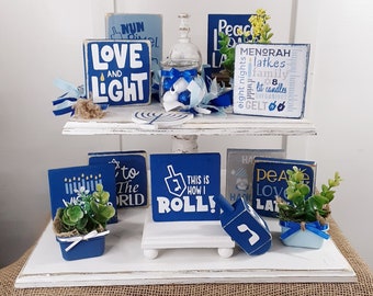 Hanukkah Tiered Tray Decor, Jewish Decor, Hanukkah Sign, Hanukkah Decor, Hanukkah Wood Signs, Happy Hanukkah, Hanukkah Home Decor, Chanukkah
