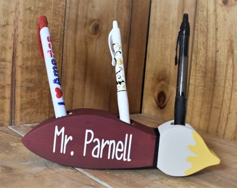 Art Teacher Gift, Personalized Paintbrush Pencil Holder, Teacher Appreciation Gift, Personalized Teacher Gift, Paintbrush Name Plate