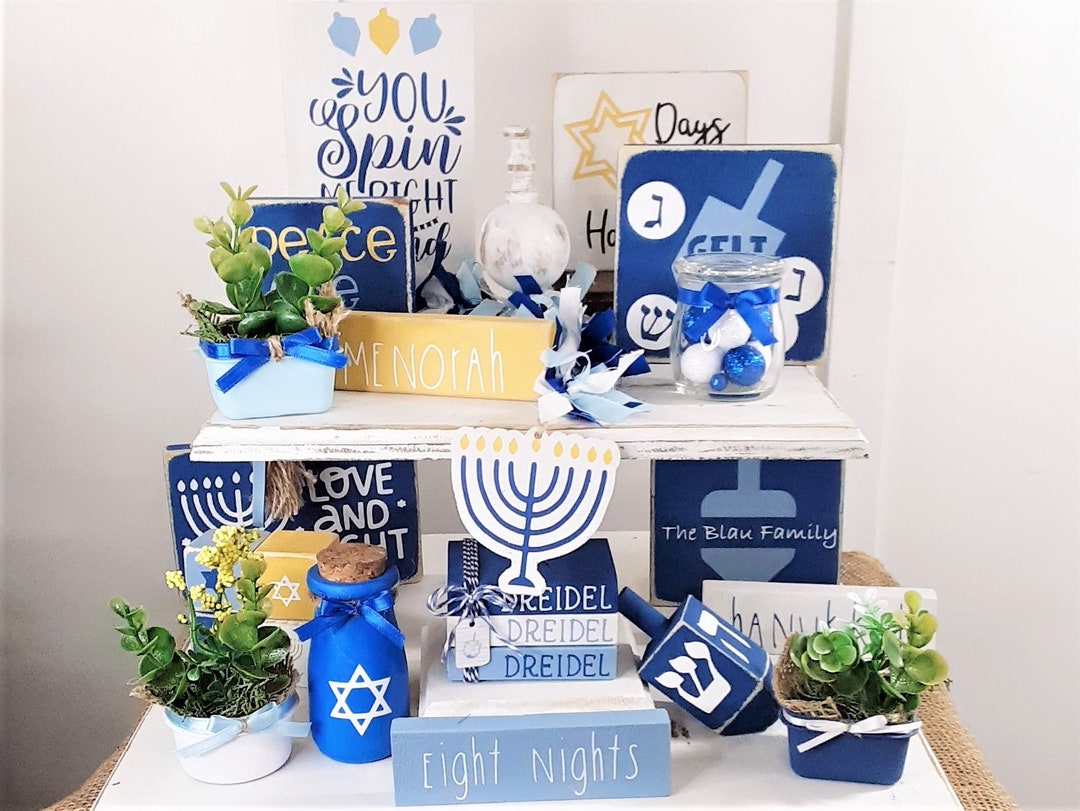 Hanukkah Tier Tray Decor, Hanukkah Decor, Jewish Decor, Dreidel, Happy