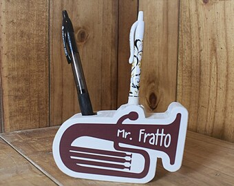 Personalized Tuba Shaped Pencil Pen Holder, Gift for Tuba Player, Gift for Band Teacher, Teacher Appreciation Gift, Tuba Gifts, Band Gifts