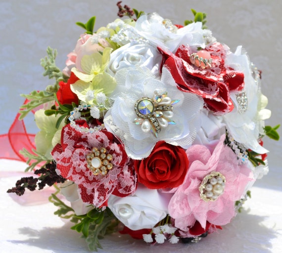 Wedding Brooch Bouquet, Custom Brooch Bouquet, Fabric Flowers