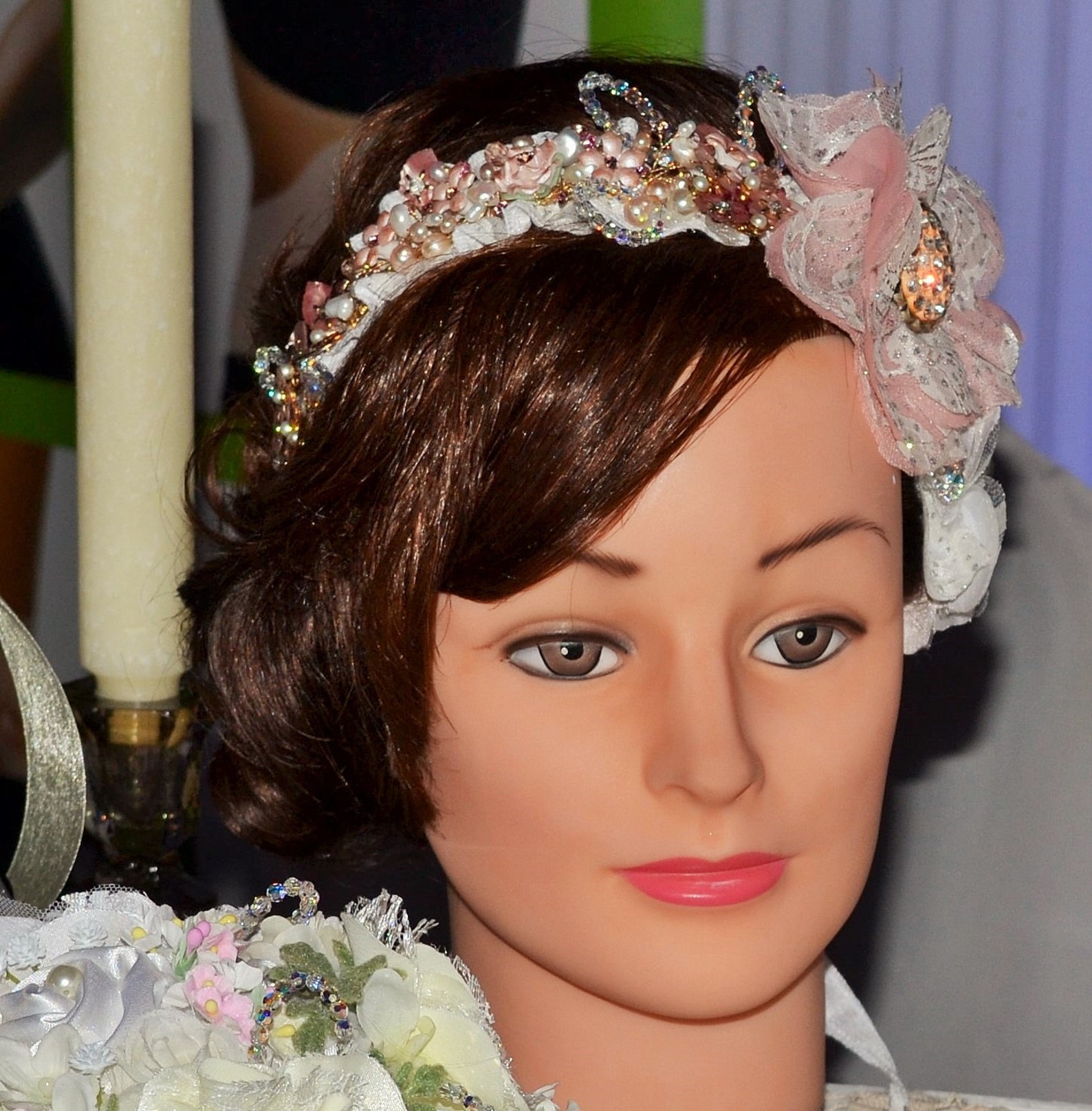 Custom Bridal Headband, Wedding Headpiece, Handmade Flowers, Vintage