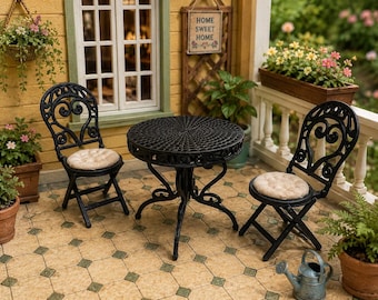 Miniature Patio set for 1/12 Dollhouse, 3D printed, faux wrought iron look