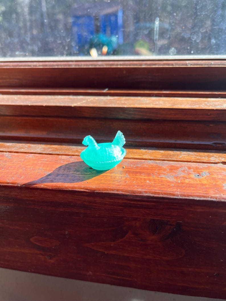 Miniature Hen on Nest replica, 1/12 or 1/6 Scale Dollhouse Accessory, 3D Printed in PLA, opens! Translucent green