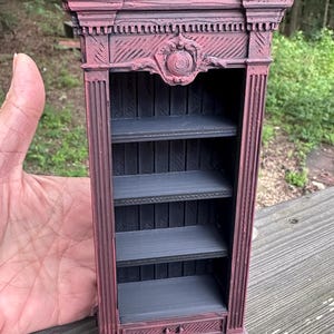 Miniature Bookcase for dollhouse, 3D printed, 1/12 scale, wood look, hand painted