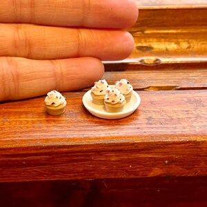 Miniature Cupcakes & Plate for dollhouse, trinket, 1/12 scale, 4 chocolate or vanilla cupcakes with sprinkles image 10