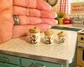 Miniature Merry Mushroom Canisters for dollhouse, 1\/12 scale Set of 3, Vintage MCM kitchen, hand painted Tiny! 3d printed in pla