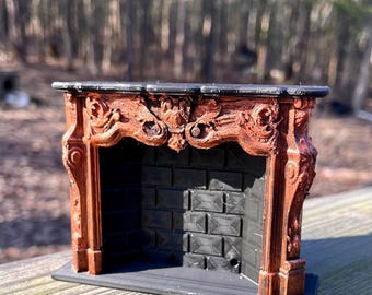 Miniature Fireplace for dollhouse, 1/12 scale, trinket shelf, ornate fireplace mantle
