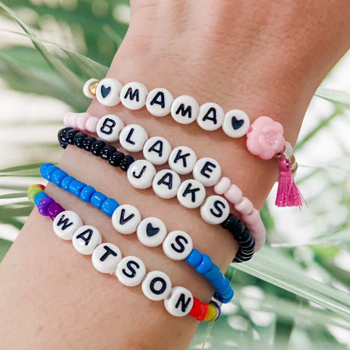 Rainbow Beaded Bracelet for Mom / Family Name Beaded Bracelet Etsy