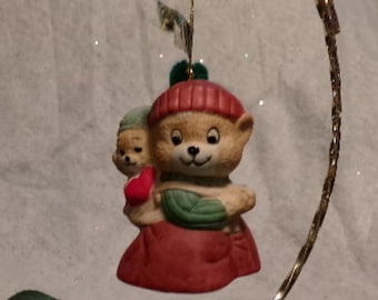 Jasco Caring Critters Chimer Christmas Porcelain Ornament - Papa and Baby Bear, Porcelain Christmas Bear bell, Morethebuckles